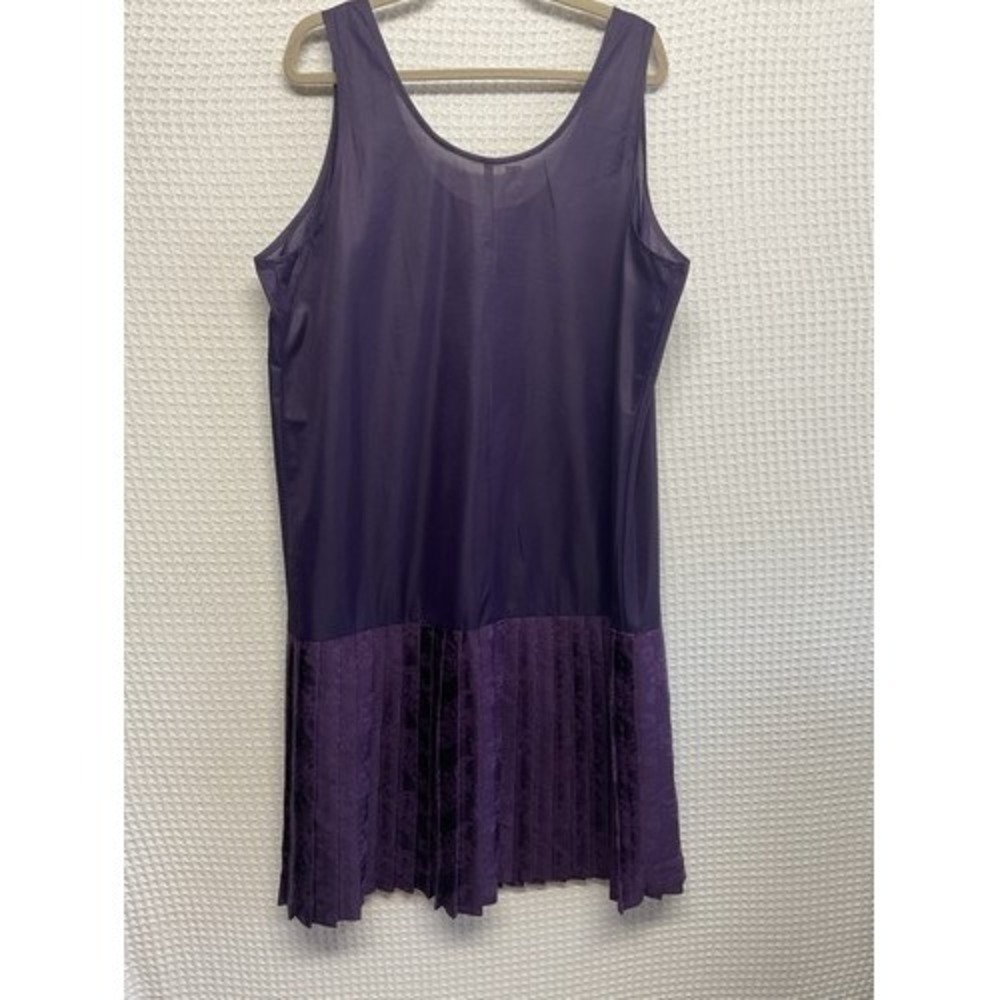 VTG 80s Purple Chiffon Plisse Drop Waist Satin Cocktail Midi Dress Women 2XL